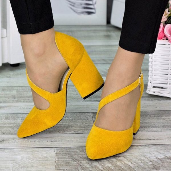 Туфли горчичные желтые замшевые женские на каблуке купить в Украине